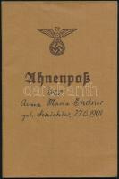 1941 Ahnenpaß, kitöltött, árja származást tanúsító német birodalmi igazolvány, pecsétekkel /  1941 Ahnenpaß, a filled ancestor passport of the Nazi Germany, certificating its owners Aryan lineage, with stamps