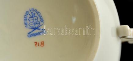 Herendi Apponyi mintás leveses csésze + alj (3 dl), kézzel festett, jelzett, hibátlan