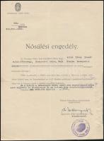 1943 Bp., Az Országos Vitézi Szék által kiállított nősülési engedély