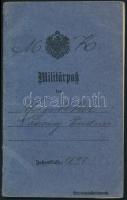 1899 Militäpaß, német katonakönyv, gyalogos katona részére, bejegyzésekkel, pecsétekkel. / 1899 Militärpäß, german soldiers book, for infantry soldier, with notices and stamps.