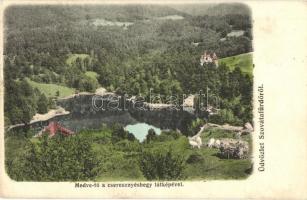Szovátafürdő, Sovata; Medve tó és cseresznyéshegy látképe, Hönig Bernát kiadása / lake, mountain (EK)