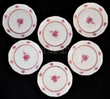 Herendi Apponyi mintás lapos tányér készlet (6db), kézzel festett, jelzett, hibátlan, d:25,5 cm (6×)