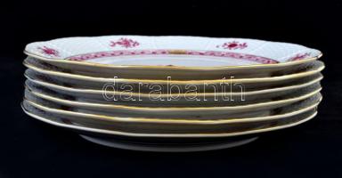Herendi Apponyi mintás lapos tányér készlet (6db), kézzel festett, jelzett, hibátlan, d:25,5 cm  (6×...