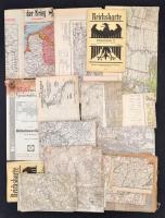 cca 1910-1940 Vegyes térkép tétel, 19 db, közte katonai és háborús térképek, különféle kiadásban, és méretben, változó állapotban
