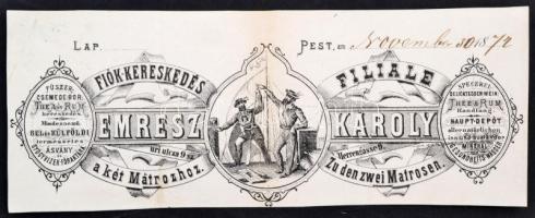 1872 Emresz Károly két matrózhoz címzett kereskedésének fejléces számlája