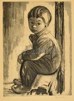 Ék Sándor (1902-1975): Ülő kisfiú. Rézkarc, papír, jelzett, 40×31 cm