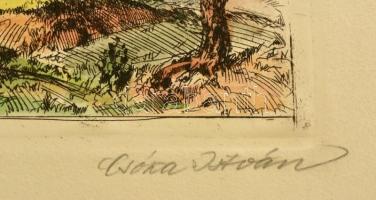 Csóka István (1897-1989): Vető parasztok. Színes rézkarc, karton, jelzett, 29×40 cm