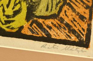 Réti Mátyás (1922-2002): Kálavirág, színezett linó, karton, jelzett, 33×26 cm