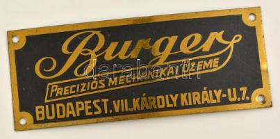 Burger Precíziós Mechanikai Üzeme, Budapest, Károly király u., fém táblácska, 3x8 cm