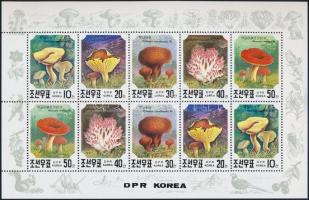 Mushroom set + mini sheet + 3 FDC Gombák sor + kisív + 3 db FDC