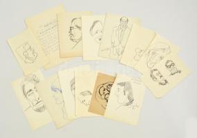 Szőnyi Jenő (1902-?): 15 db karikatúra (néhány jelzett) , toll, papír, 12×10-18×14 cm