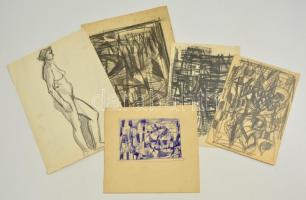 Bizse János (1920-1981): 5 db tanulmány rajz. Toll-ceruza, papír, 10×14-20×29 cm