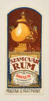 cca 1910 Szamovár rum italcímke, Braun Testvérek Rt., Gál Jenő műintézetéből, 11x5 cm