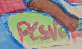 Cs. Németh Miklós (1934-2012): Bohócok. Kréta-akvarell, papír,  jelzett, 27×52 cm