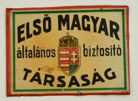 cca 1930-1940 Első Magyar Általános Biztosító Társaság fém tábla, Brucksteiner és Fia, 13x17 cm