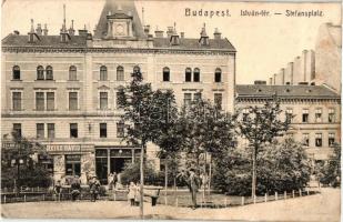 Budapest VII. István tér és a Vásárcsarnok, Reisz Dávid, Stark József üzletei, S. L. B. No. 127. (EK)