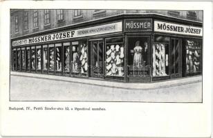 Budapest V. Petőfi Sándor utca 12. (a főpostával szemben) Mössmer József vászon- és fehérnemű raktára, kelengye üzlete. Klösz György és Fia kiadása (EK)