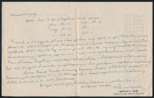 1944 Szombathely, Pável Ágoston (1886-1946) nyelvész, költő, író kétoldalas saját kézzel írt levele ...