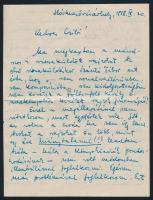 1958 Csohány Kálmán (1925-1980) grafikusművész négyoldalas saját kézzel írt levele Artner Tivadar (1929-1999) művészettörténésznek, borítékkal