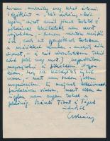 1958 Csohány Kálmán (1925-1980) grafikusművész négyoldalas saját kézzel írt levele Artner Tivadar (1...