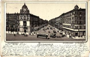 Budapest VI. Andrássy út, Városliget és Nyugati Pályaudvar között közlekedő villamos. litho (EM)