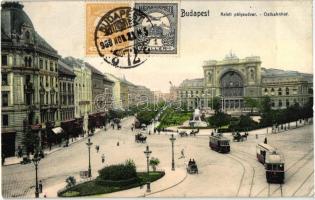 Budapest VII. Keleti pályaudvar, Baross szobor, villamosok, fogorvos. TCV card (EK)