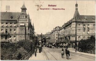 Budapest II. Margit körút, Margit Park kávéház, villamos, üzletek (EK)