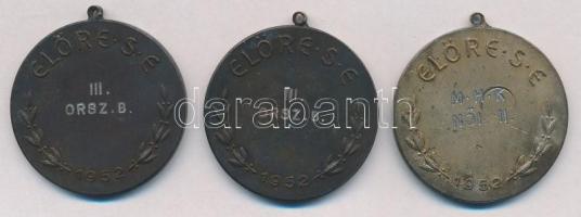 1952. Előre S.E. Br úszó díjérem füllel (3x) egyik ezüstözött (40mm) T:2,2- kopott ezüstözés, patina