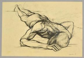Simon Zoltán (1950-): Fekvő test. Ceruza, papír, jelzett, 32×48 cm