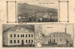 Podnanos, Sent Vid nad Vipavo; Ljudska sola, Mlekarna / general view, school, dairy manufacture. Franc Kunc (vágott / cut)