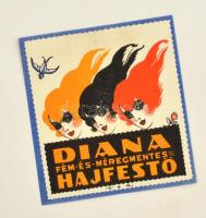 cca 1915 A Diana Fém- és Méregmentes Hajfestő Kozma Lajos iparművész által tervezett címkéje, 8x7 cm