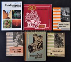 6 db fényképezéssel kapcsolatos könyv: Sárközi Zoltán: Az én fényképezőgépem. Bp., 1967, Táncsics Könyvkiadó. Kiadói félvászon kötésben. Roger Rössing: Fényképezzünk színesre. Bp., 1980, Műszaki Könyvkiadó. Kiadói kartonált papírkötésben. Kleeberg Zoltán: Fotovegyszerek előállítása. Sziklai Dezső: Exponáljunk helyesen. Kunfalvi Rezső: Téli fényképezés. Műszaki Könyvkiadó, Fotosorozat 5., 9., 29. Ofotért árjegyzék. 1979