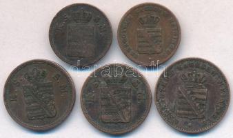 Német Államok / Szászország-Albertin 1855F 1pf Cu + 1859F 2pf Cu + 1861B 2pf Cu + Szászország-Meinin...