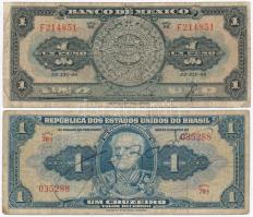 Vegyes: Brazília 1944. 1C + Mexikó 1948. 1P T:III- Mixed: Brazil 1944. 1 Cruzeiro + Mexico 1948. 1 Peso C:VG Krause 132, 46