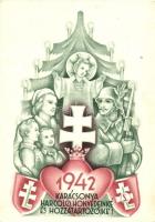 1942 Karácsonya Harcoló honvédeinké és hozzátartozóiké; levente szimbólumokkal / WWII Hungarian military Christmas greeting with youth paramilitaric organizations symbols (EB)