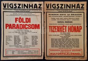 cca 1947 Vígszínház Földi paradicsom és a Tizenkét hónap című előadásainak plakátja, 2 db, kis szakadásokkal, 41,5x29,5 cm