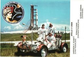 5 db MODERN megíratlan űrhajózás motívumlap: holdra szállás, rakétakilövés, Apollo 11 és 17, Farkas ...