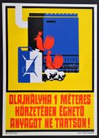 1978 Olajkályha 1 méteres körzetében éghető éghető anyagot ne tartson! balesetvédelmi plakát, műanyag, 40x29 cm