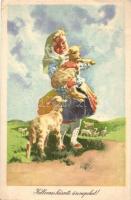 4 db MODERN szocialista újévi, húsvéti és karácsonyi üdvözlőlap / 4 MODERN socialist New Year, Easte...