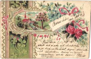 3 db régi dombornyomott virágos litho üdvözlőlap. vegyes minőség / 3 pre-1945 floral Emb. litho greeting cards. mixed quality
