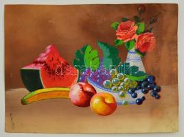 Poldi jelzéssel: Gyümölcs csendélet. Vegyes technika, papír, 38×49 cm