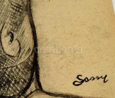 Sassy jelzéssel: Akt. Szén, papír, felcsavarva, 62×44 cm