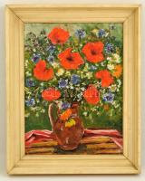 Román jelzéssel: Virágcsendélet. Olaj, vászon, keretben, 40×30 cm