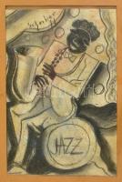 Scheiber jelzéssel: Jazz. Szén, papír, üvegezett keretben, 29×20 cm