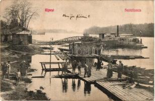 Budapest IV. Újpest, Hajóállomás, gőzhajó. Selley Károly fényképész kiadása (ázott sarok / wet corner)