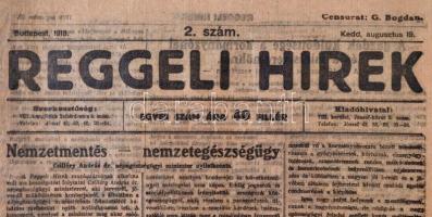 1919 Bp., Reggeli Hírek 2. száma, román cenzorral