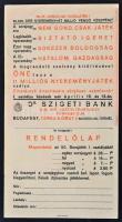 cca 1940 Szigeti Bank osztálysorsjáték rendelő lap