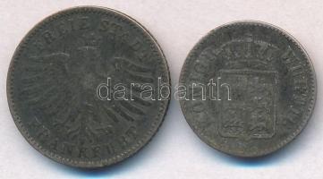 Német Államok / Frankfurt 1841. 6kr Ag (2,43g) + Württemberg 1855. 3kr Ag (1,28g) T:2-,3
German Sta...
