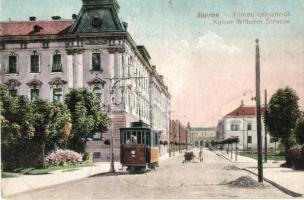 Sopron, Vilmos császár út, villamos. Piri Dániel kiadása (EK)