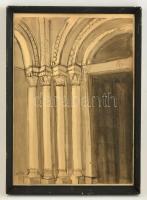 Ámos jelzéssel: Templom oszlopok. Tus, papír, üvegezett keretben, 44×29 cm